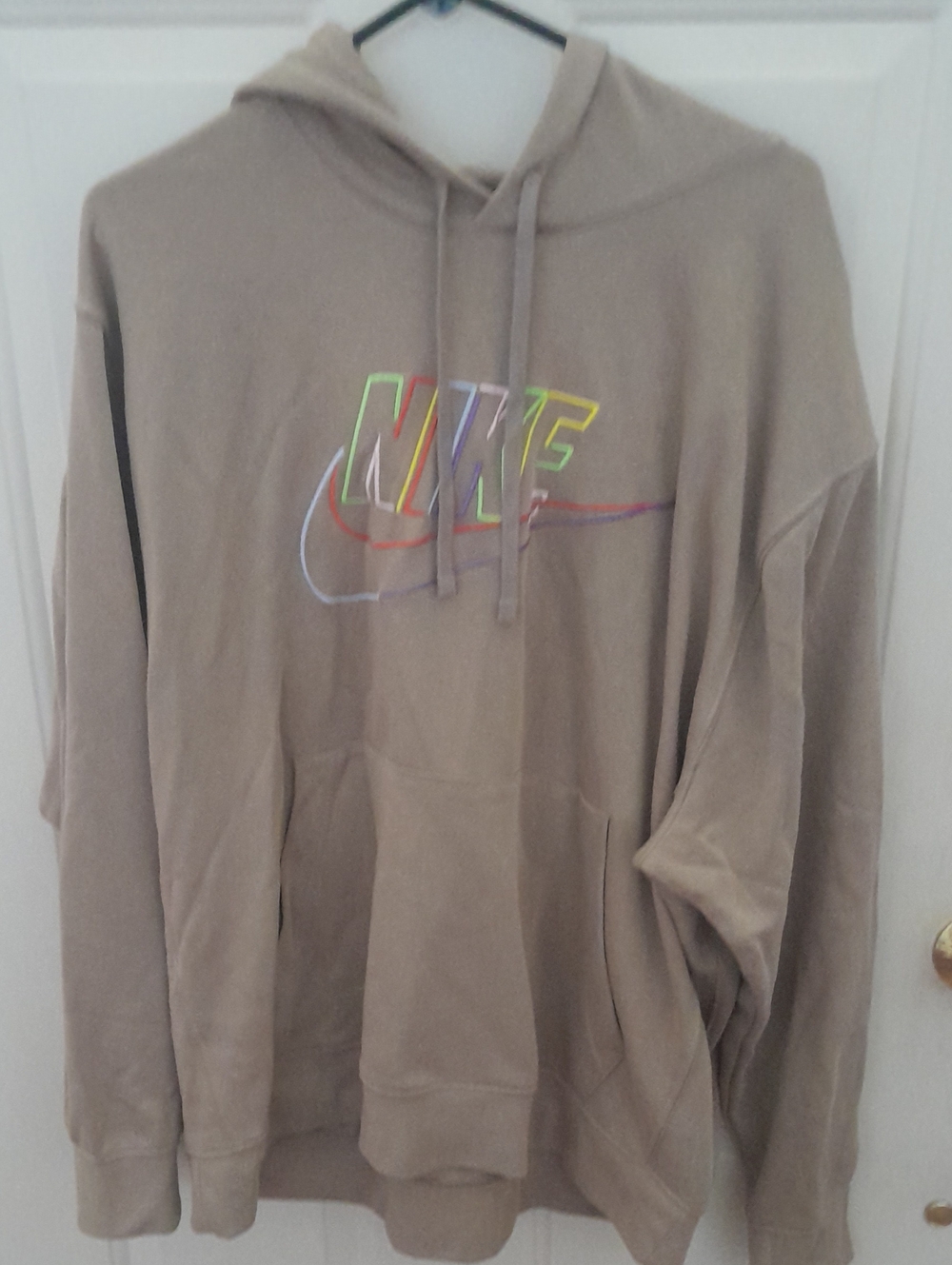 Nike Men’s Taupe Hoodie with Multicolor Embroidered Logo XXL